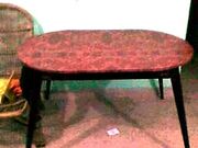 teak wood dining table,  bamboo easy chair & 2 plastic chairs & side ta