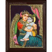 Baby Krishna with Yasotha Tanjore Painting for Sale